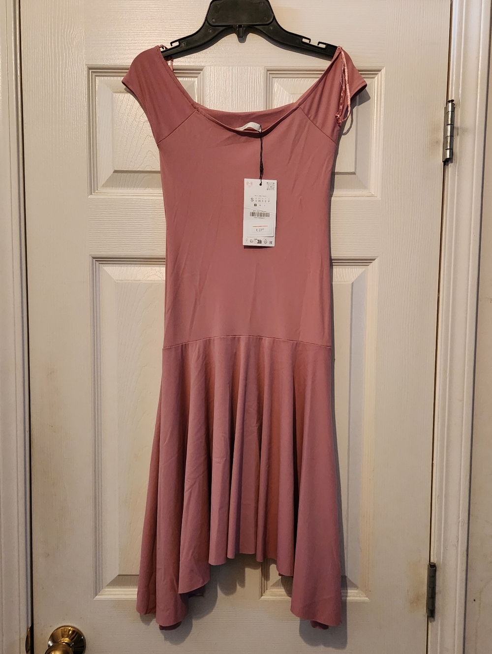 Zara Dusty Rose Asymmetrical Off-Shoulder Dress